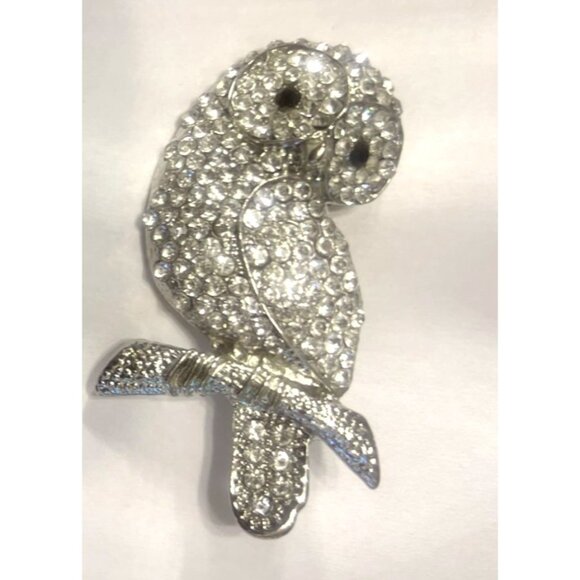 Owl Brooch AB Rhinestone Studded  Sparkling Owl Brooch Pin 2.5" x 1.5" - Picture 2 of 6